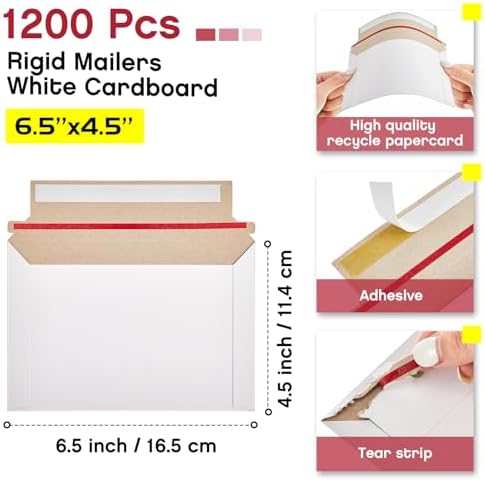 Affrolling 1200 Pcs 6.5 x 4.5 Inch Rigid Photo Mailers Cardboard, White - Image 2