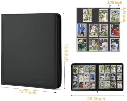 12-Pocket Business Card Binder holds 720 Cards, Premium Diamond Texture PU Leather Name Card Holder Organizer with Zipper, Black Sleeves Side Loading Card Book for Collectors & Office - Image 2
