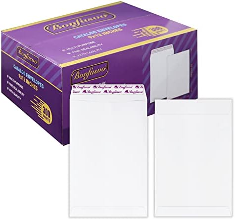 Bonfasvo 300 Pack 9x12 White Catalog Envelopes Peel & Seal Security Mailing Envelopes 120GSM Kraft Paper self Seal Envelopes for Invitations Papers Photos Documents Pictures Papers Files by Bonfasvo