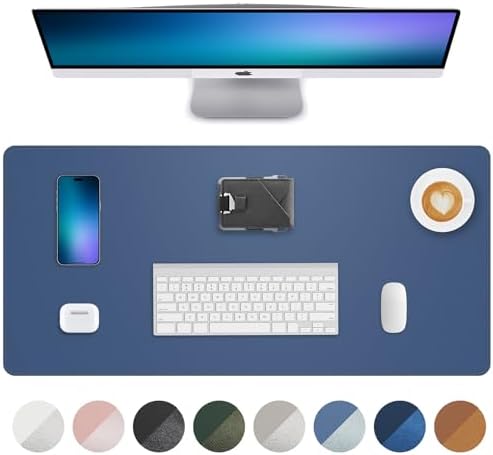 AFIING Desk Pad Protector 23.6" x 13.7" - Non-Slip Waterproof PU Leather Desk Mat for Mouse, Keyboard, Laptop, Office and Home Workspace (Blue Grey) by AFIING