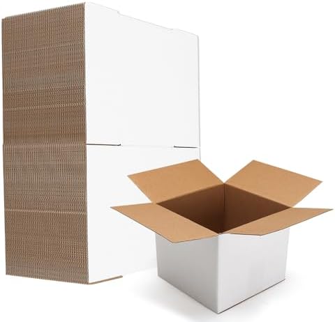 HORLIMER 40 Pack 5x5x5 Shipping Boxes, White Corrugated Cardboard Box for Mailing, Packaging, Small Business by HORLIMER