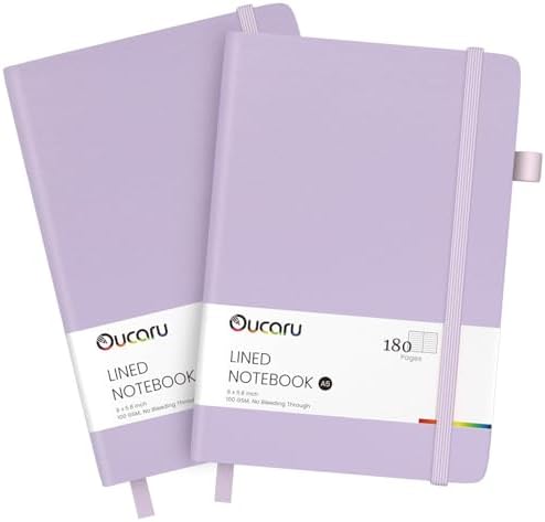 Oucaru 2 Pack A5 Lined Journal Notebook for Writing, 180 Pages by Oucaru