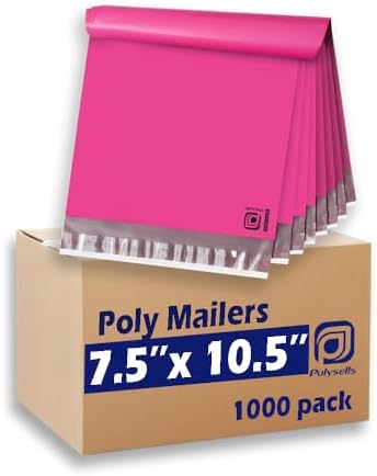 POLYSELLS 1000 pcs 7.5x10.5 Inches Pink Poly Mailers Shipping Envelopes, Strong Adhesive Sealing, Waterproof, and Tear-resistant Postal Mailing Bags for Clothing and Accessories by POLYSELLS