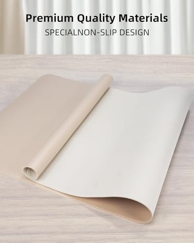 Leather Desk Pad Protector, Mouse Pad, Office Desk Mat, Non-Slip PU Leather Desk Blotter, Laptop Desk Pad, Waterproof Desk Writing Pad for Office and Home (Beige, 31.5" x 15.7") - Image 2