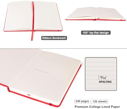 Comix 12 Pack Lined Journal Notebooks for Work, 240 Pages, 5.5"x8.3", Red - Image 3