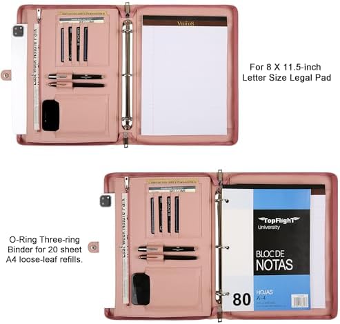 Vegan Leather Padfolio Binder, Personalized 3 Ring Binder for Women, Pink Leather, Handmade Portfolio Organizer, Engraved Resume Folder (Pink Pattern, Custom) - Image 4
