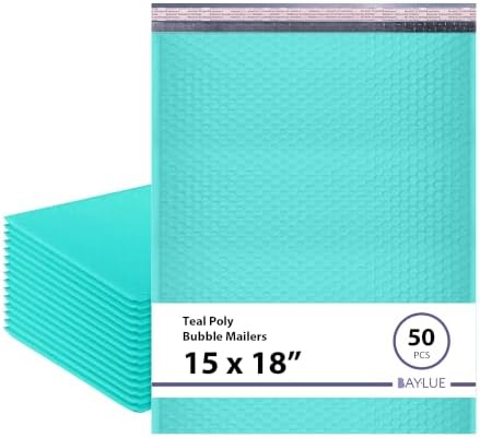 Teal Bubble Mailers 15x18, Self Seal Poly Padded Envelopes #8, 50 Pack by BAYLUE