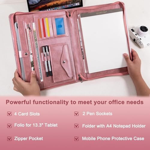 AZXCG Personalized Leather Portfolio,Free Engraved Name,Padfolio for Women Organizer with Zippered, A4 Notepad Holder, Portfolio with Handle,Business Portfolio with A4 Writing Pad,Gift for Men&Women - Image 4