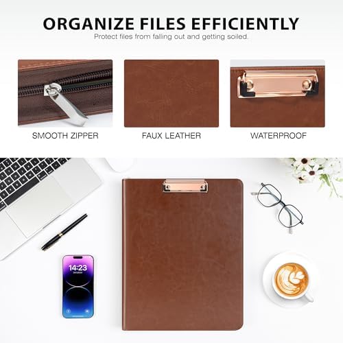 Ospelelf Zippered Padfolio Organizer, Faux Leather 3 Ring Binder with Clipboard, Letter Size Business Portfolio with Notepad, Tablet Sleeve & Phone Pockets for Office Work Brown - Image 5