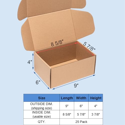 Wowxyz Shipping Boxes 9x6x4 Inches 25 Pack Corrugated Cardboard Brown Box - Image 2