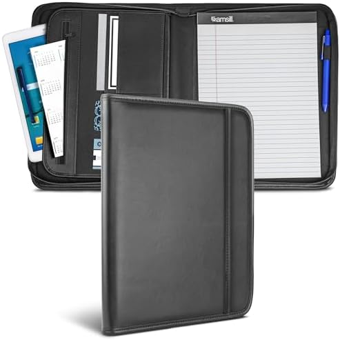 Samsill Professional Padfolio with Secure Zippered Closure, 10.1 Inch Tablet Sleeve, and 8.5 by 11 Inch Notepad, Black, Full Size (70820) by Samsill