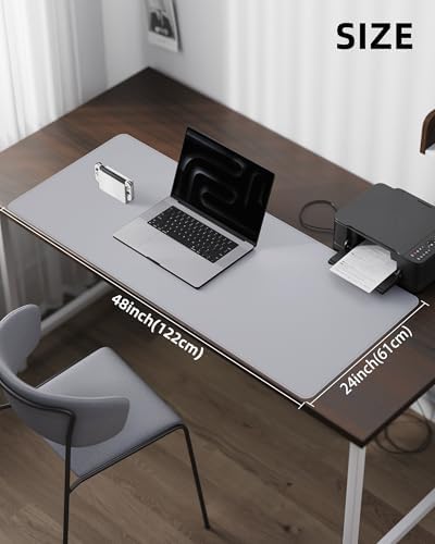 Leather Desk Pad Protector-48 x 24" Computer Desk Mat, Large Mouse Pad, Non-Slip Desk Pad, Waterproof PU Leather Desk Blotter Mat, Desk Cover Mat for Office and Home (Light Grey) - Image 5