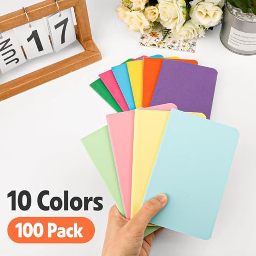 YesBes 100 Pack Small Mini Notebook Bulk, 3.5x5.5 Lined Pocket Notebook with Colored Cover, 10 Colors 24 Sheets (48 Pages) Small Journals for Traveler, Students, School Supplies - Image 3