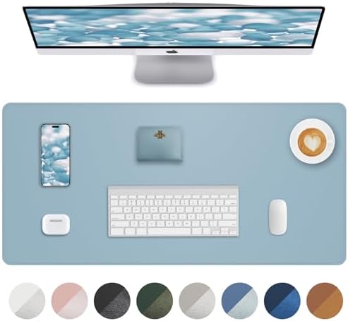Leather Desk Pad Protector, Mouse Pad, Office Desk Mat, Non-Slip PU Leather Desk Blotter, Laptop Desk Pad, Waterproof Desk Writing Pad for Office and Home (Light Blue, 31.5" x 15.7") by AFIING