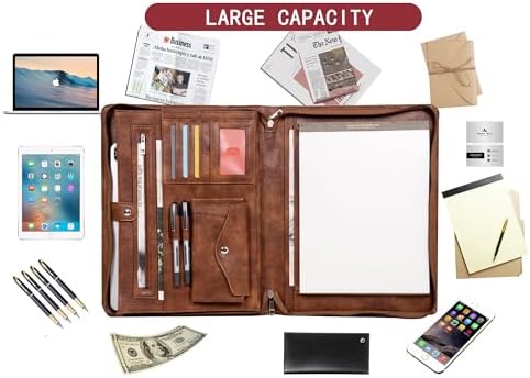 AZXCG Portfolio with Handle,Leather Padfolio for Men,Business Padfolio Organizer for Women,Portfolio Binder with Pockets Letter Size A4 Writing Pad Notepad - Image 6