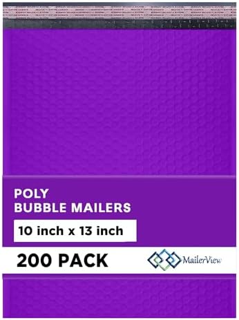 Purple Bubble Mailers 10x13, Self Seal Poly Padded Envelopes, 200 Pack by MAILERVIEW