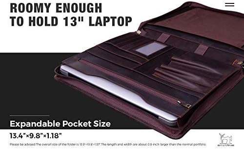 Genuine Leather Professioal Business Portfolio Padfolio Folder with Zipper for Men and Women,Work Portfolio for Letter Size Notepad, for Meeting and Travel, Dark Brown - Image 6