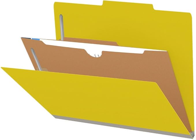 25 Pt. Pressboard Classification Folders, 2/5 Cut ROC Top Tab, Letter Size, 1 Pocket Divider, Yellow (Box of 10) by Ecom+Folders