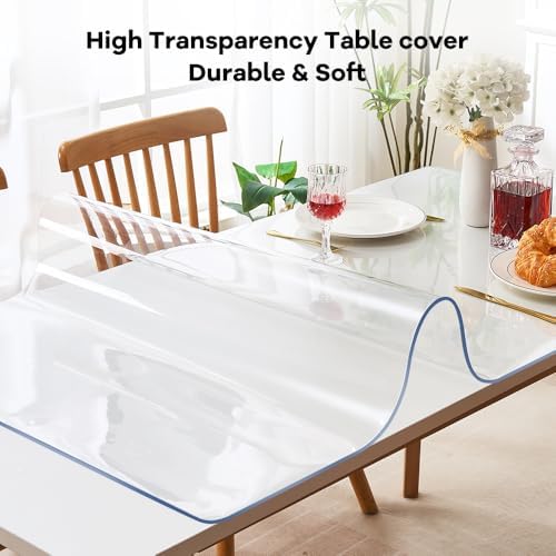Thicken 52 Inch Round Clear Table Protector Eco Plastic Vinyl Tablecloth Protective Office Desk Mat Pad Cover Glass Wood Dining Living Room Coffee End Kitchen Dinner Tabletop Protection PVC Waterproof - Image 4