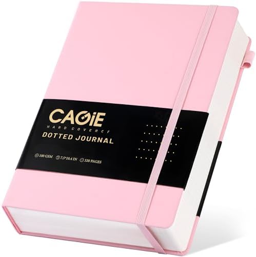 CAGIE Bullet Dotted Journal Notebook 320 Pages 100 GSM Paper Hardcover B5 Dot Grid Notebook Leather Journals for Writing Women Men Work Journaling, Pink by CAGIE