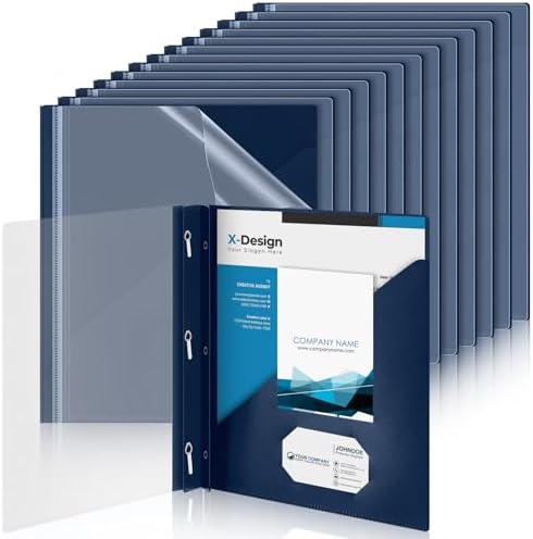 Teling 24 Pcs Presentation Folders with 3 Prong, Dark Blue Report Binders by Teling