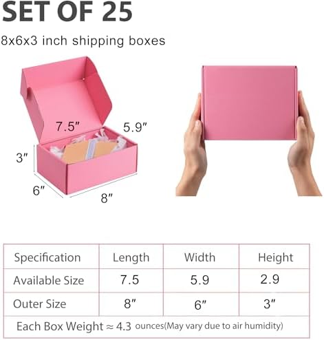 8x6x3 inch Pink Shipping Boxes for Small Business- Set of 25 - Image 2