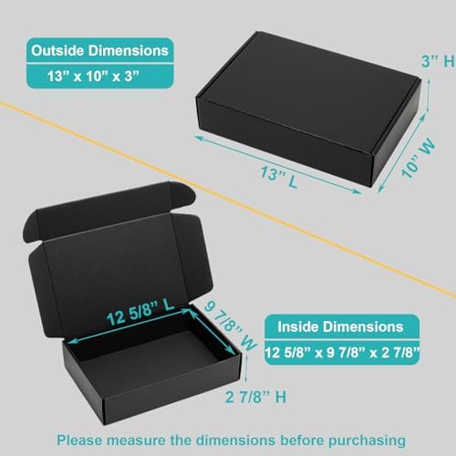 Mcfleet 13x10x3" Black Shipping Boxes - Corrugated Cardboard Mailing Box Packaging for Small Business - Tab Locking Literature Mailer Boxes Flat Shipping Boxes Empty Gift Packing Boxes Supplies 24 - Image 2