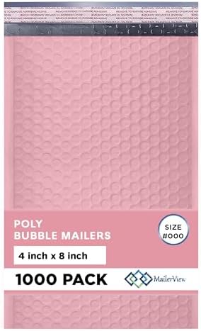 Light Pink Bubble Mailers 4x8, Poly Padded Envelopes #000, 1000 Pack by MAILERVIEW