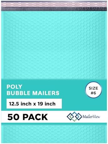 Teal Bubble Mailers 12.5x19, Self Seal Poly Padded Envelopes #6, 50 Pack by MAILERVIEW