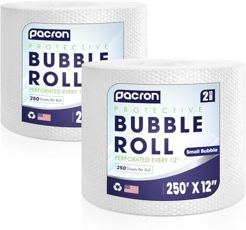 Bubble Roll Wrap 12" x 500', 1-Pack 3/16" Perforated Small Cushioning by Pacron