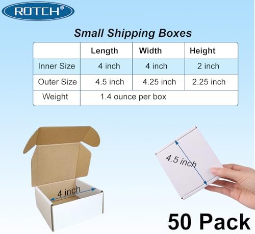 ROTCH 50 Pack 4x4x2'' Small Shipping Boxes, Corrugated Cardboard Mailers, White (M442-E-W) - Image 2