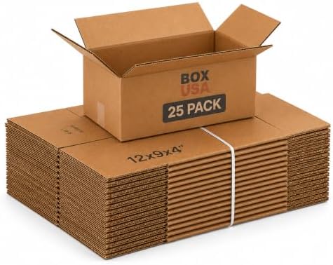BOX USA Shipping Boxes Medium 12"L x 9"W x 4"H 25-Pack - Corrugated Cardboard Box for Moving, Mailing, Packing, Packaging and Storage by BOXUSA