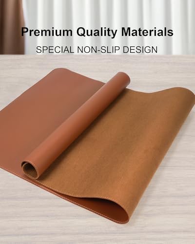 Leather Mouse Pad & Desk Blotter Mat - Non-Slip PU Laptop Desk Pad, Waterproof Writing Pad for Office & Home (Brown, 36" x 17") - Image 2
