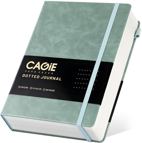 CAGIE Bullet Dotted Journal Notebook 320 Pages 100 GSM Paper Hardcover B5 Dot Grid Notebook Leather Journals for Writing Women Men Work Journaling, Green by CAGIE