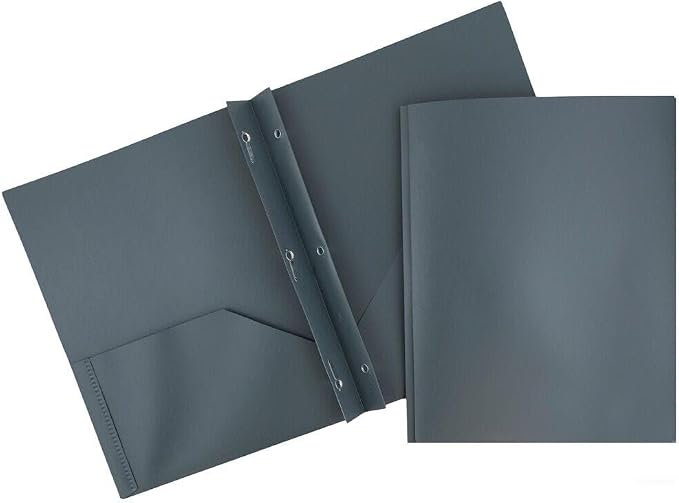 JAM PAPER Plastic 2 Pocket POP Folders - Durable School Folders with Metal Prongs Fastener Clasps - Grey - 24/Pack by JAMPaper