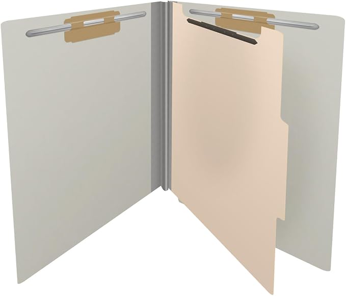 25 Pt. Pressboard Classification Folders, Full Cut End Tab, Letter Size, 1 Divider, Light Gray (Box of 10) - Image 4