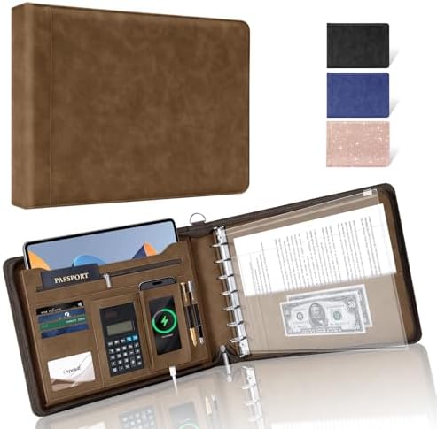Ospelelf Brown Zippered 7 Ring Check Binder for Business Checks (9" x 13"), 1 Inch Faux Leather Checkbook Portfolio with Zipper Pouch, Professional Binder for Organizer Accountants, Home Use by OspelelfOfficeSupplies
