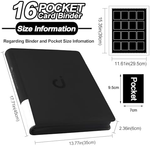 Premium Card Binder 16 Pocket - Fits 1600 Cards，4X4 Ringless Card Album with Sleeves for Trading Cards & Sports Cards（Model C，Classic Black） - Image 6