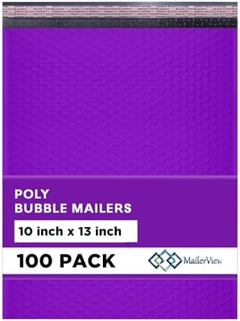 Purple Bubble Mailers 10x13, Self Seal Poly Padded Envelopes, 100 Pack by MAILERVIEW