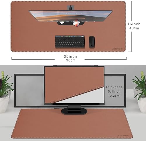 CENNBIE 35.5" x 16" Leather Desk Mat, Computer Mouse Pad for Office(Brown) - Image 2