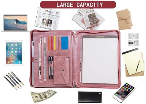 AZXCG Portfolio Binder, Pink Padfolio with Handle and Zipper,Leather Padfolio for Women,Professional Business Portfolio Organizer with A4 Notepad Holder for School,Work - Image 6