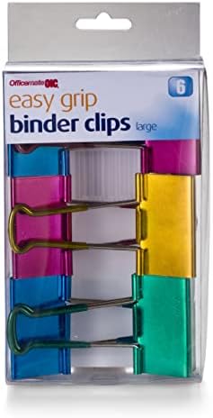Officemate Easy Grip Large Binder Clips, Assorted Metallic Colors, 6 Packs of 6 Clips Each (31051) - Image 2