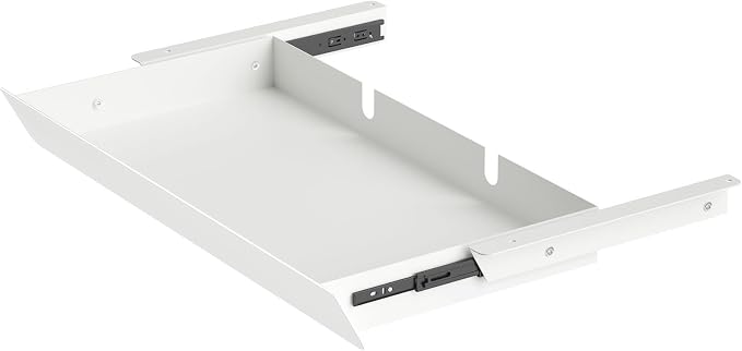 White Large Under Desk Mounted Sliding Drawer with 2 Cable Hole and 60 Degree Tilt Panel to Pull Out, 22.4'' Long & 9.2'' deep Large Storage Organizer for Sit Stand Workstation by GAXOMO
