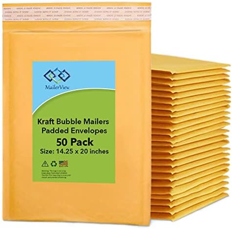 Kraft Bubble Mailers 14.25x20, Self Seal Padded Envelopes #7, 50 Pack Bulk by MAILERVIEW