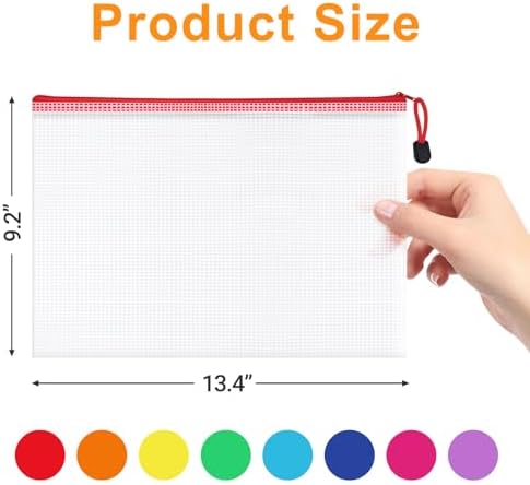 64 Pack A4 Letter Size Mesh Zipper Pouch Bags, 8 Colors - Image 2