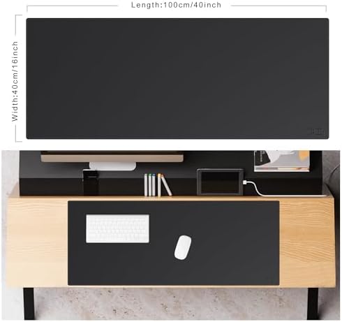 Cacoy 40"x16" Leather Desk Pad Blotter Black, Desk Mat for Keyboard & Mouse - Image 2