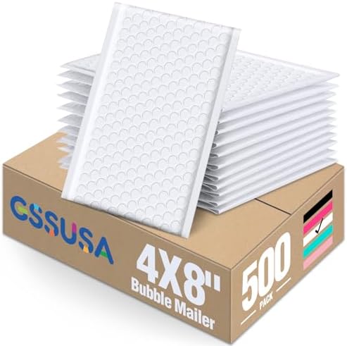 GSSUSA White Bubble Mailers 4x8 Padded Envelopes 500Pack by GSSUSA