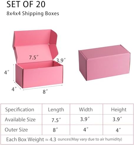 Pink Shipping Boxes 8x4x4 Inches, 20 Pack - Image 2