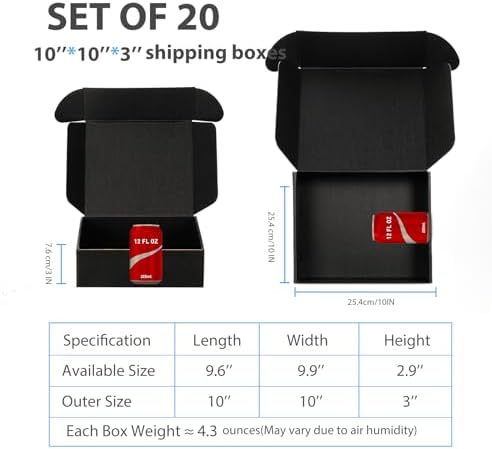 Black Shipping Boxes 10x10x3 Inches, 20 Pack - Image 2