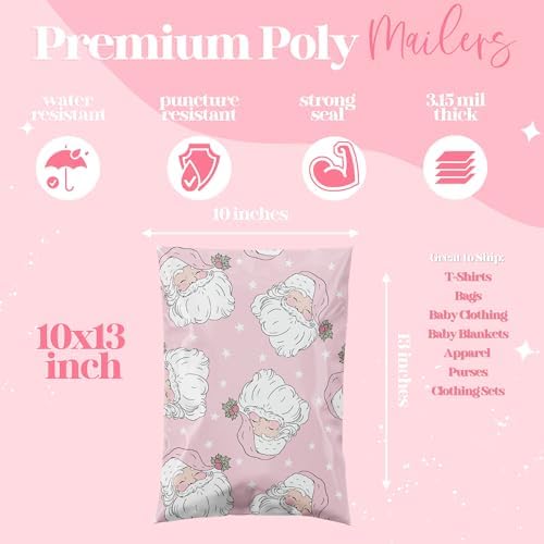 Pretty Package Store Poly Mailer 10x13, Pink Santa, 100 Pack - Image 4